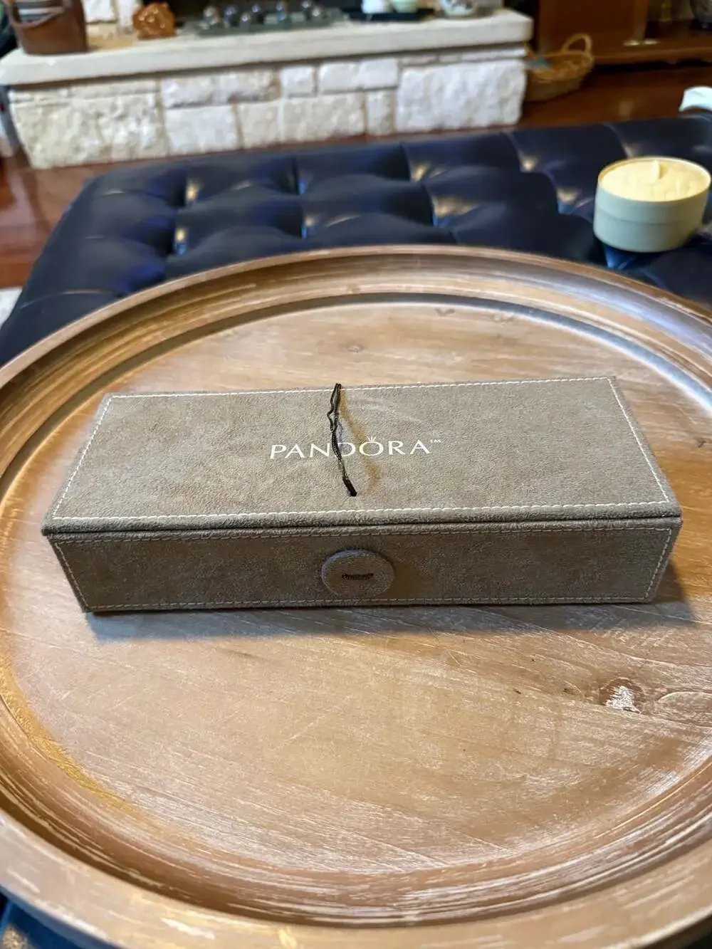Pandora Brown Suede Jewelry Box with Inserts and Wrap Tie Closure